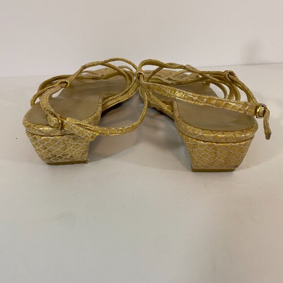 Stuart Weitzman Tan Snake Print Leather Strappy Wedge Open Toe Sandals Womens 9 - Picture 5 of 6